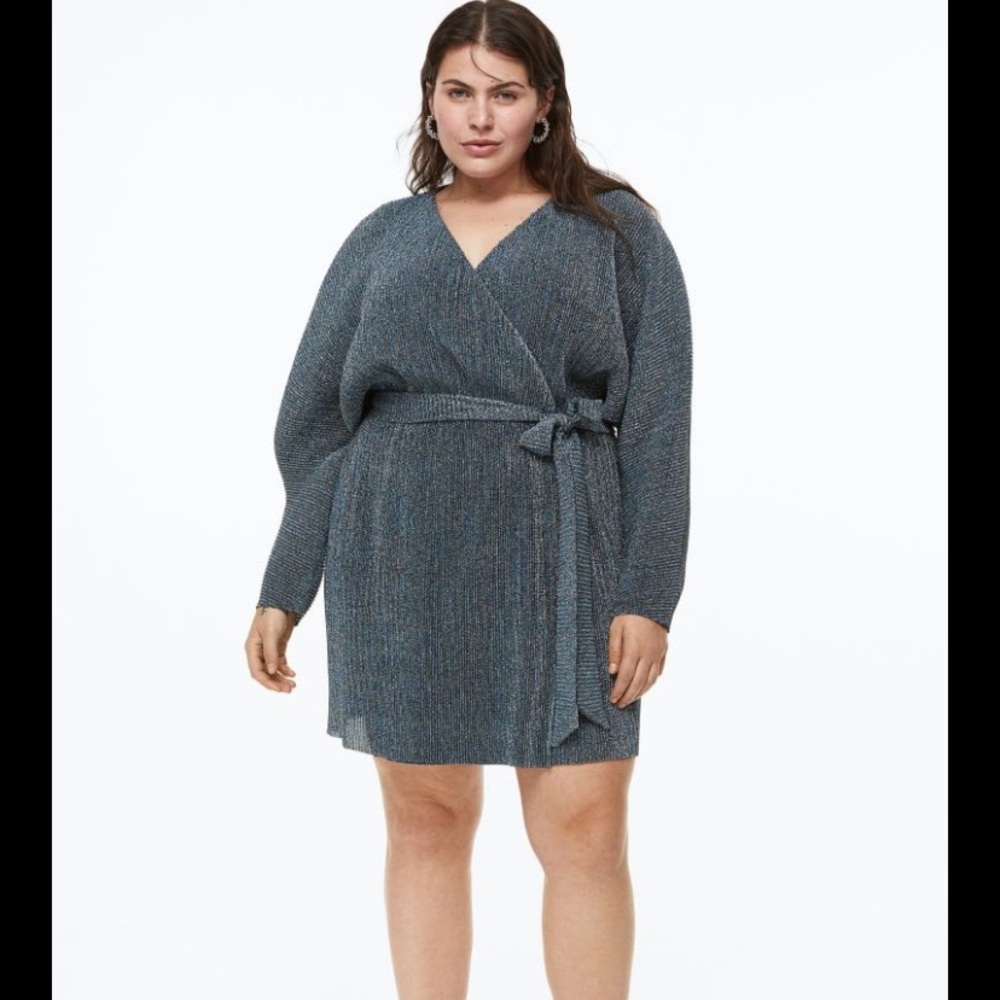 H&M blue shimmer wrap‎ style dress